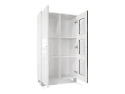 Vladon Vitrina Denjo, Cristalera con 2 Puertas y 3 Estantes de cristal, Blanco mate/Blanco de alto brillo, incluida iluminación LED (71 x 129 x 35 cm)