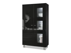 Vladon Vitrina Denjo, Cristalera con 2 Puertas y 3 Estantes de cristal, Negro mate/Negro de alto brillo, incluida iluminación LED (71 x 129 x 35 cm)