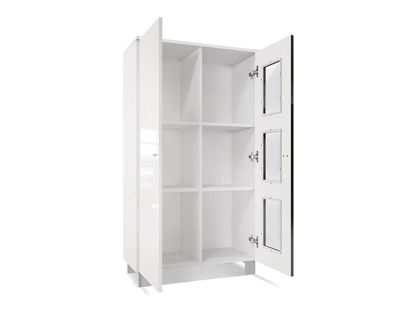Vladon Vitrina Denjo, Cristalera con 2 Puertas y 3 Estantes de cristal, Blanco mate/Blanco de alto brillo/Gris de alto brillo (71 x 129 x 35 cm)