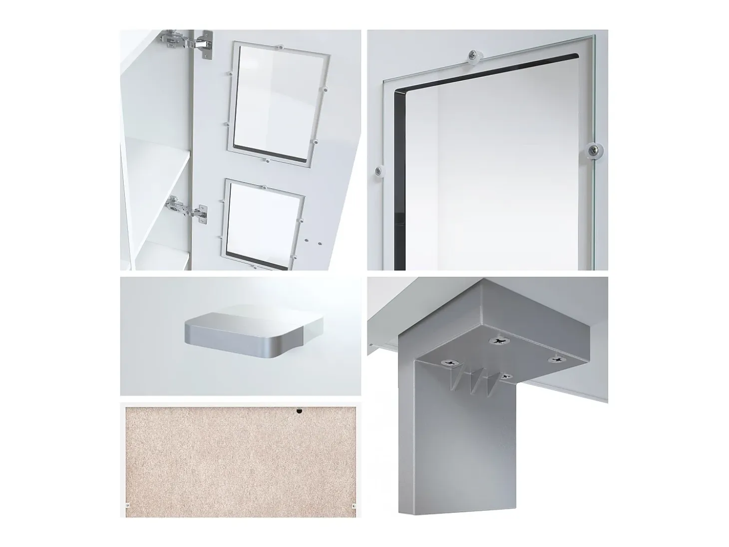 Vladon Vitrina Denjo, Cristalera con 2 Puertas y 3 Estantes de cristal, Blanco mate/Blanco de alto brillo/Gris de alto brillo (71 x 129 x 35 cm)
