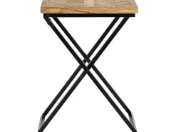 WOMO-DESIGN Mesa auxiliar lateral 48x35x63cm mesita cuadrada de madera de mango y patas de metal en X para salón rústico industrial, hecha a mano