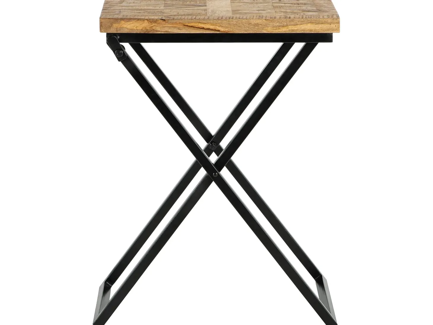 WOMO-DESIGN Mesa auxiliar lateral 48x35x63cm mesita cuadrada de madera de mango y patas de metal en X para salón rústico industrial, hecha a mano