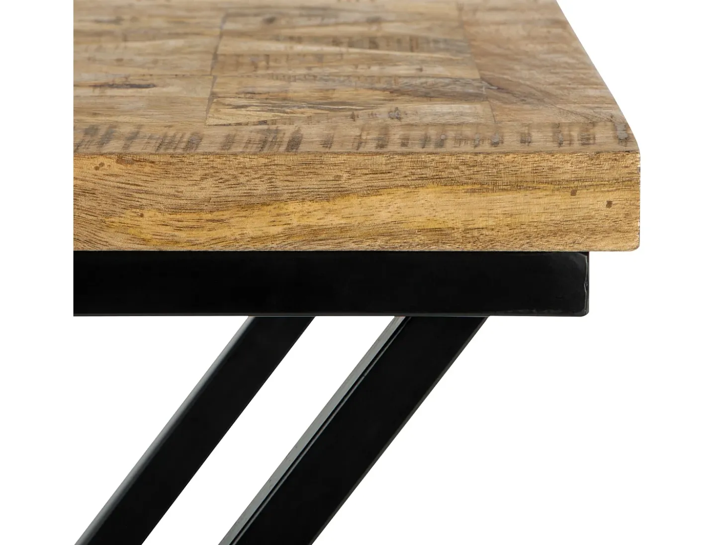 WOMO-DESIGN Mesa auxiliar lateral 48x35x63cm mesita cuadrada de madera de mango y patas de metal en X para salón rústico industrial, hecha a mano