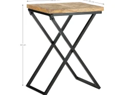 WOMO-DESIGN Mesa auxiliar lateral 48x35x63cm mesita cuadrada de madera de mango y patas de metal en X para salón rústico industrial, hecha a mano