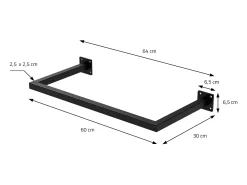 2x Perchero de pared negro para vestidor/armario barra para ropa/toallas 60x30cm