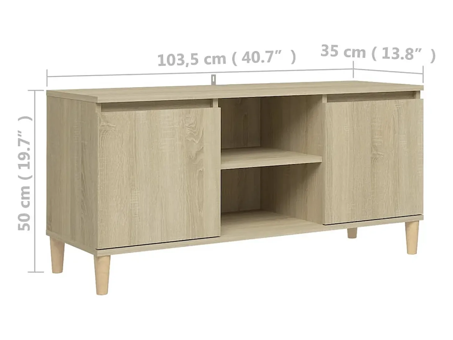 Xara Mueble de TV patas madera maciza roble Sonoma 103,5x35x50 cm