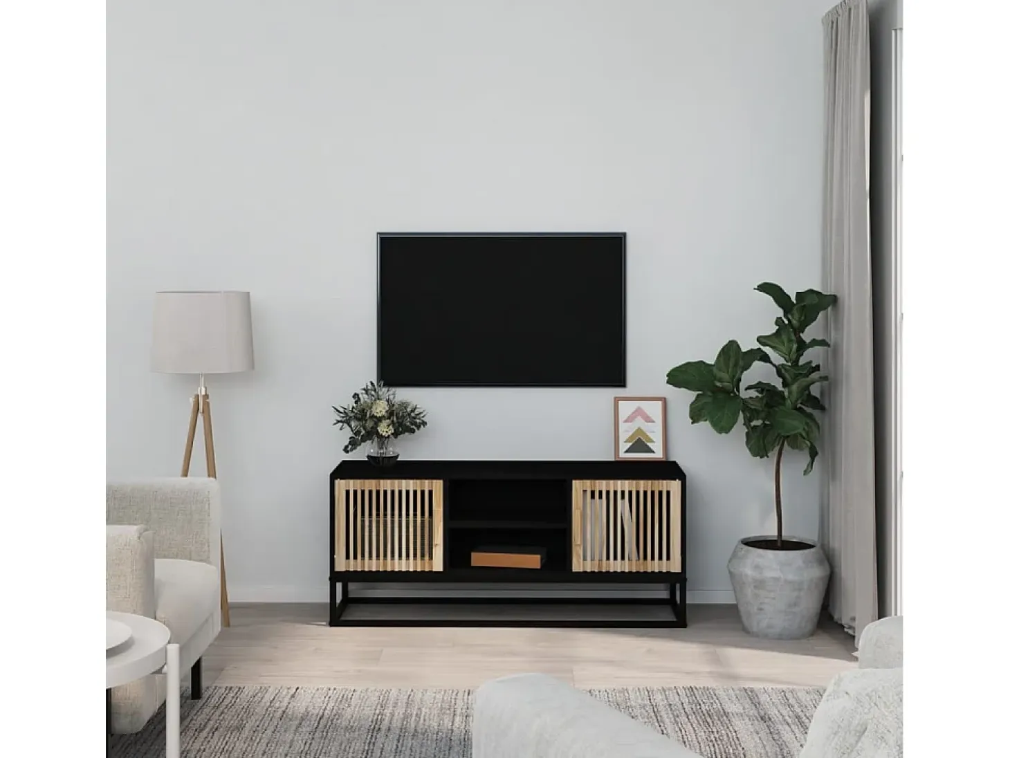 Yelara Mueble de TV erro y madera contrachapada negro 105x30x45 cm