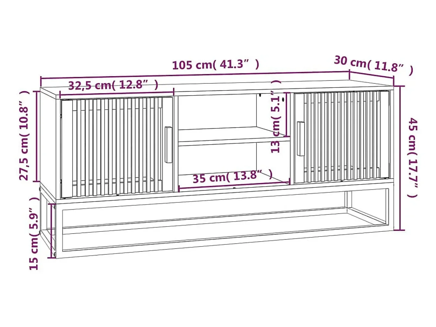 Yelara Mueble de TV erro y madera contrachapada negro 105x30x45 cm