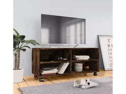 Yron Mueble TV con ruedas madera contrachapada roble humo 90x35x35cm