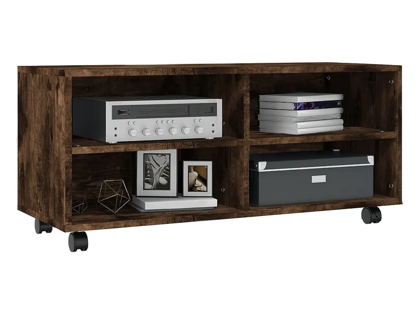 Yron Mueble TV con ruedas madera contrachapada roble humo 90x35x35cm