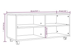 Yron Mueble TV con ruedas madera contrachapada roble humo 90x35x35cm