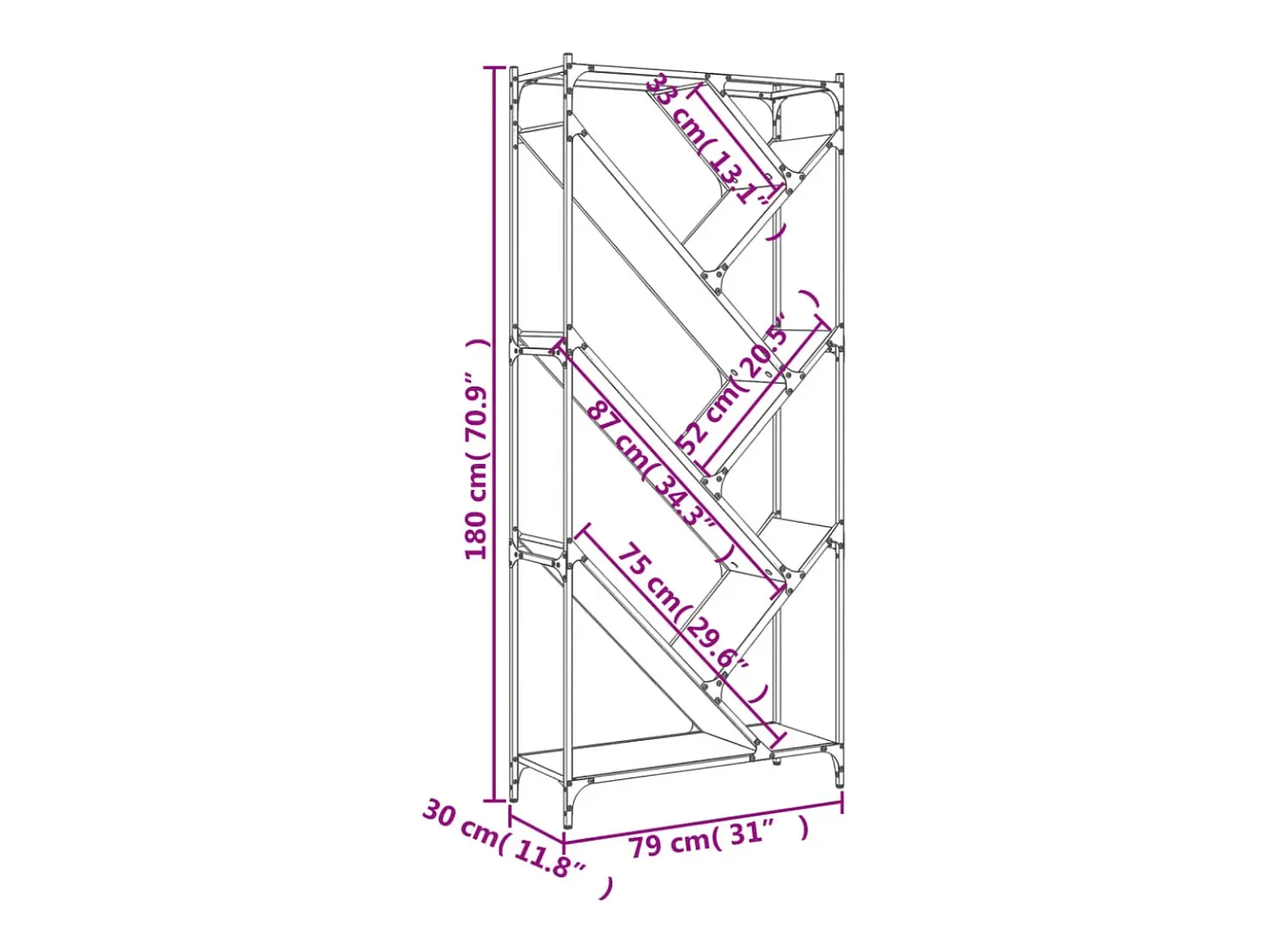 Øystine Estantería de madera de ingeniería y metal negro 79x30x180 cm