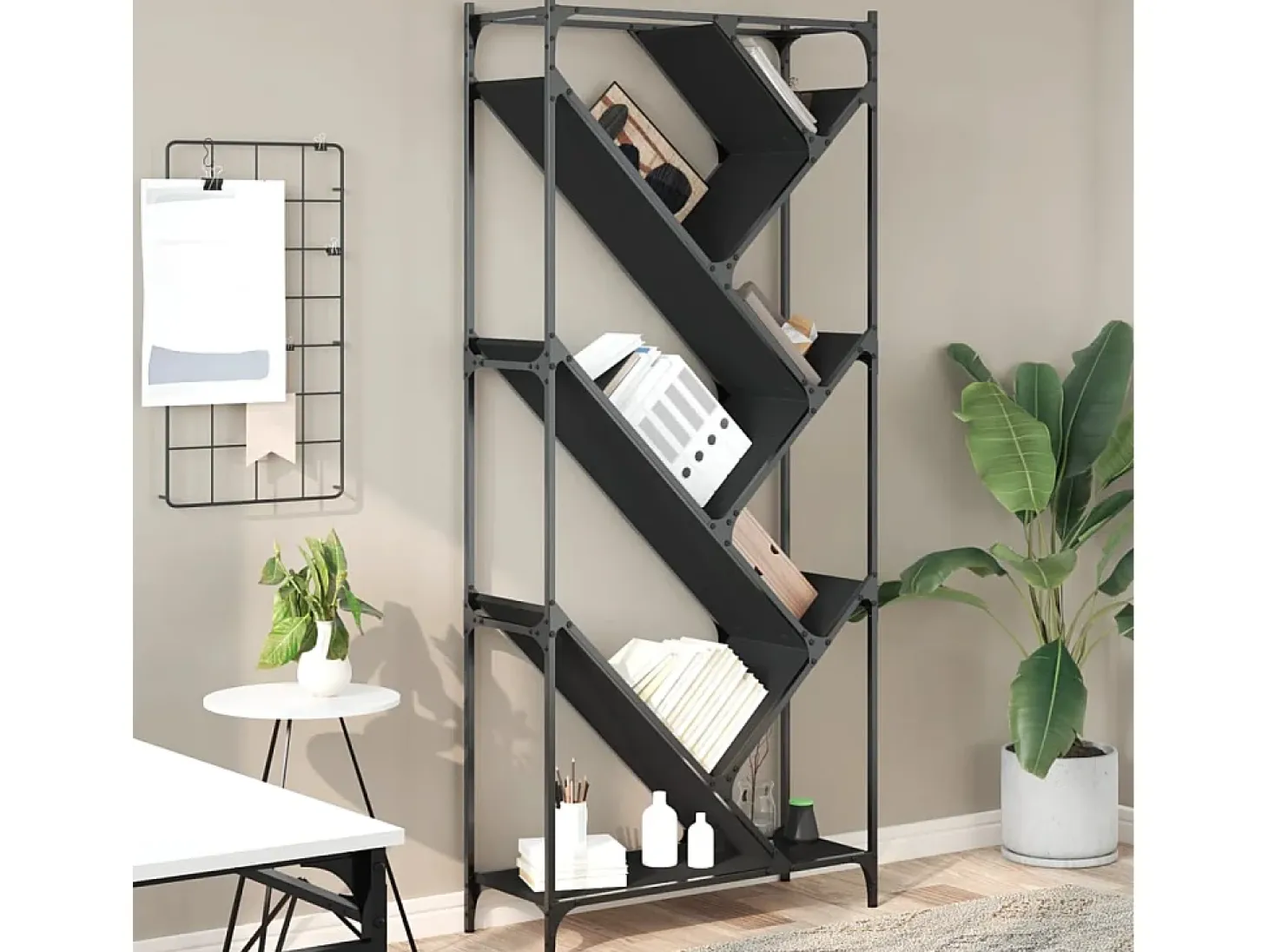 Øystine Estantería de madera de ingeniería y metal negro 79x30x180 cm