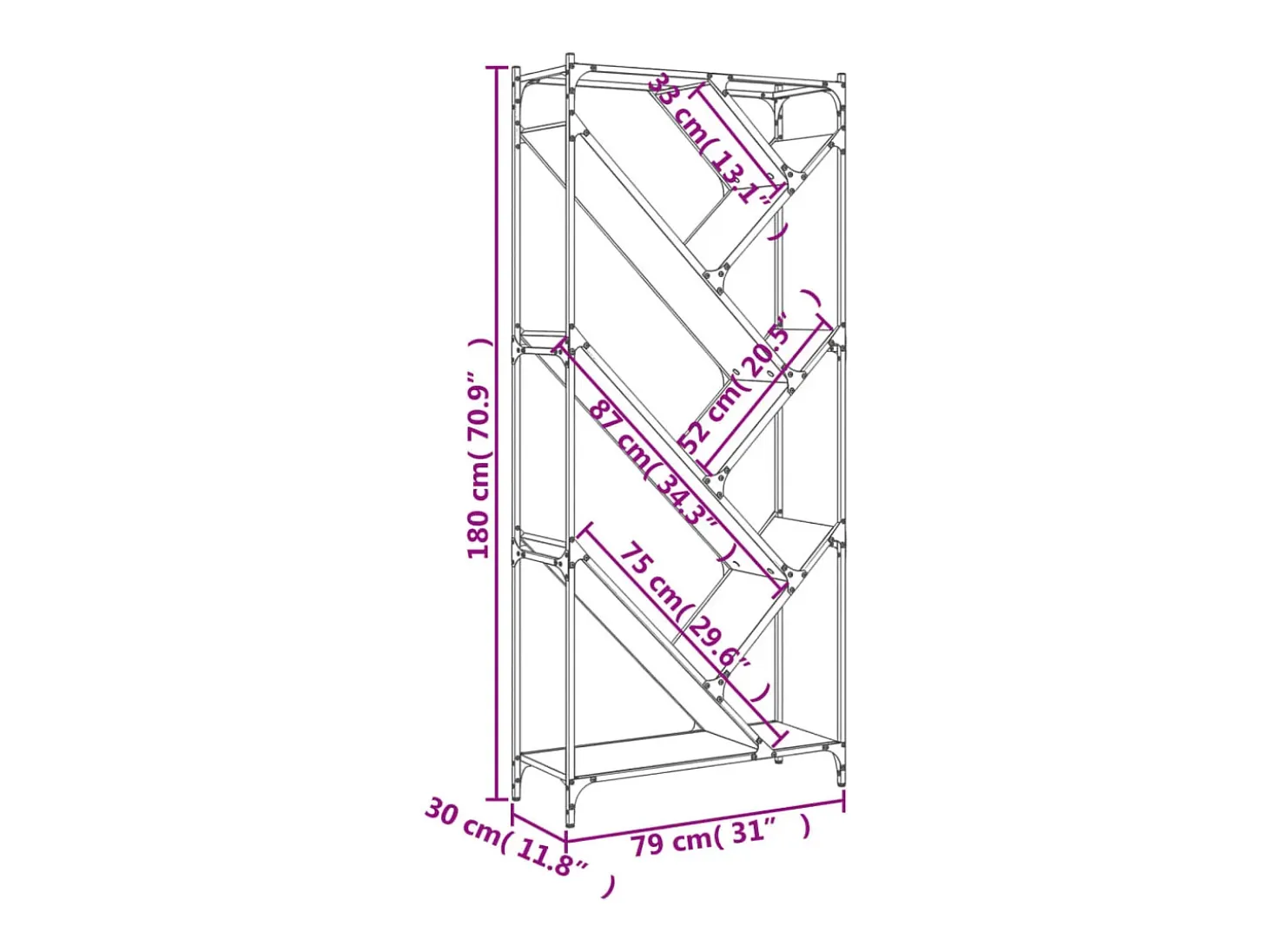 Øystine Estantería madera ingeniería y metal marrón roble 79x30x180 cm