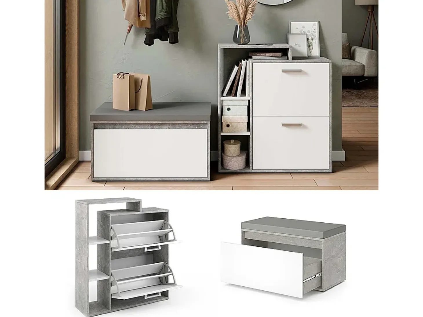 Zapatera abatible hormigón 80x39x90 orlando