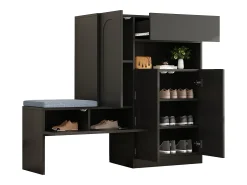 Zapatero 2 en 1 - 130 x 35 x 110 cm - con 3 puertas + banco acolchado - aglomerado - negro