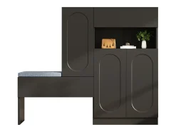 Zapatero 2 en 1 - 130 x 35 x 110 cm - con 3 puertas + banco acolchado - aglomerado - negro