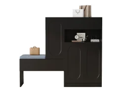 Zapatero 2 en 1 con puertas arqueadas, cierre suave, estantes ajustables y banco acolchado, negro (130 x 35 x 110 cm)