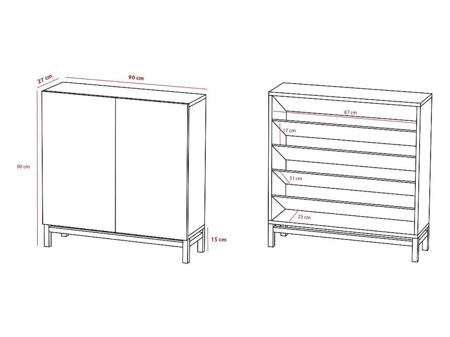 Zapatero 2 puertas modelo 513 acabado roble vallado, 90x90x27 (alto x ancho x fondo)