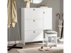 Zapatero 3 solapas,1 puerta y 1 taburete Armario de entrada 95 x 30 x 121 cm FSR107-W Blanco SoBuy ES