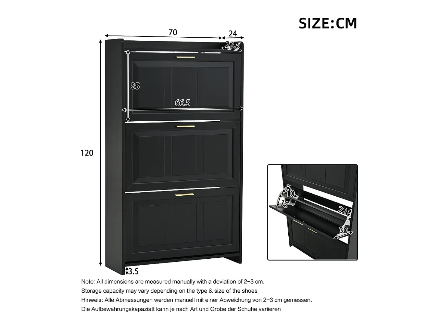 Zapatero 70 x 24 x 120 cm con 6 compartimentos - Negro