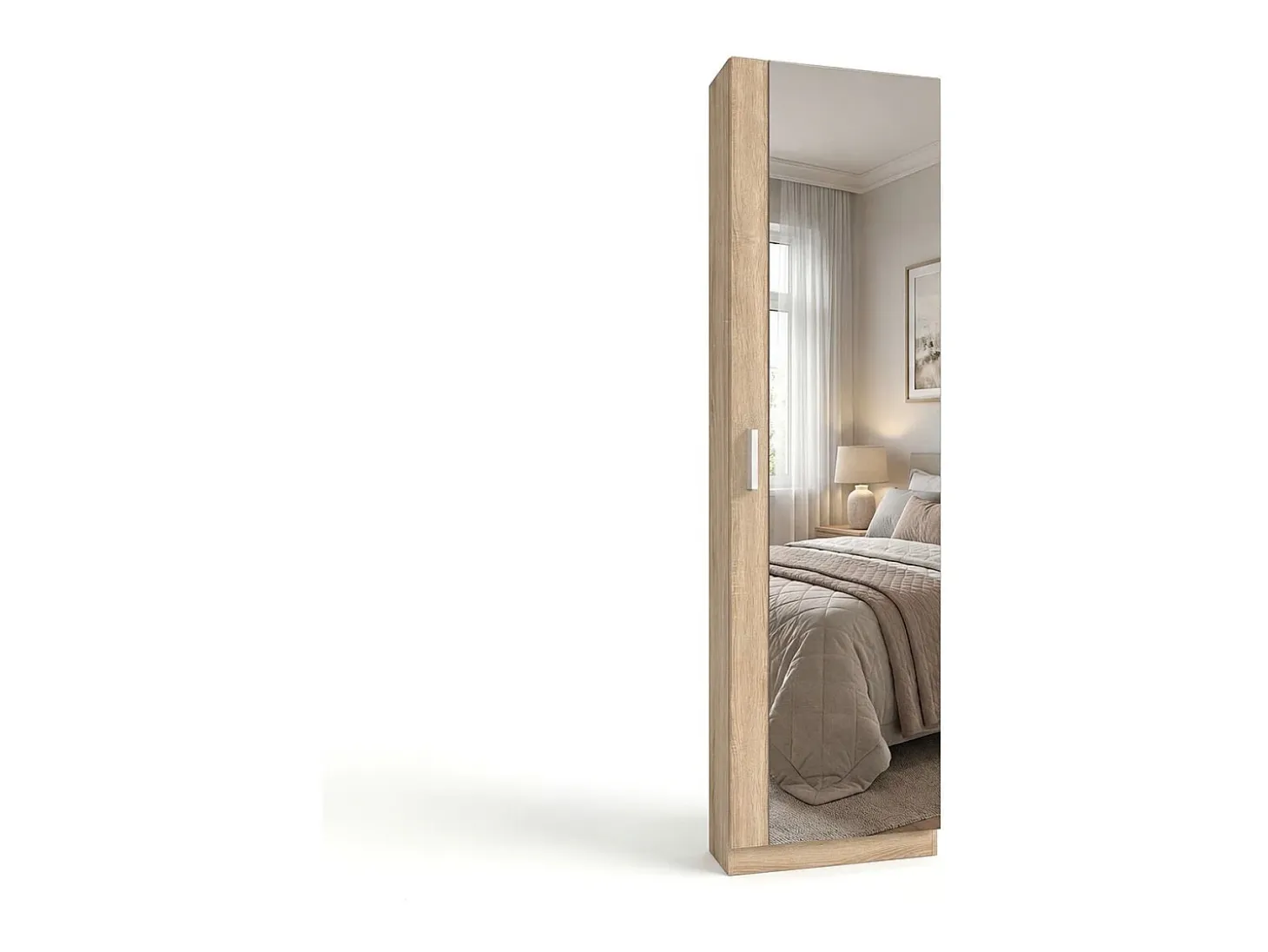 Zapatero alto de 1 puerta con espejo en roble canadian 180x50 cm Roma Roble Canadian