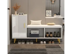 Zapatero blanco - Zapatero con 1 puerta y asiento - almacenaje abierto - para salón y dormitorio