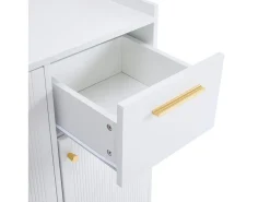 Zapatero blanco con 2 cajones y 4 puertas, tiradores y patas dorados