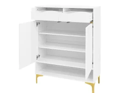 Zapatero blanco con luces LED de 16 colores, diseño moderno con cajones y estantes, para entrada, salón o pasillo