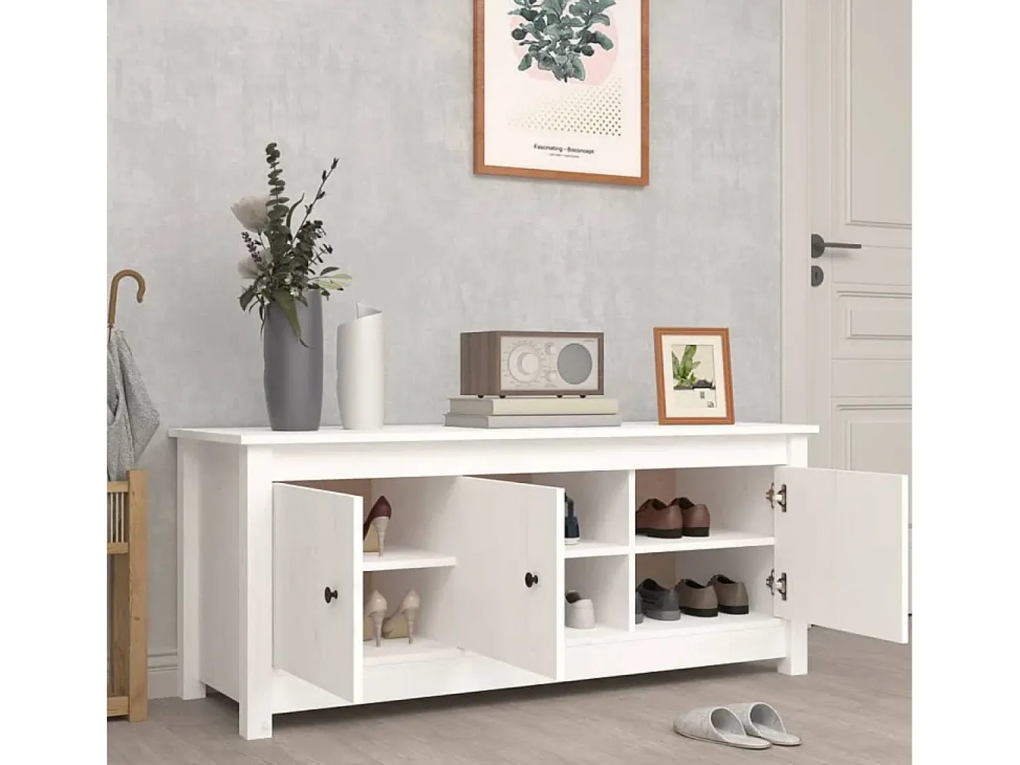 Zapatero blanco 110x38x45,5 cm Madera maciza de pino