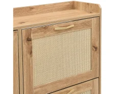 Zapatero compacto de 4 puertas de madera y ratán - con estante - Estructura de metal - para entrada, pasillo o espacios pequeños