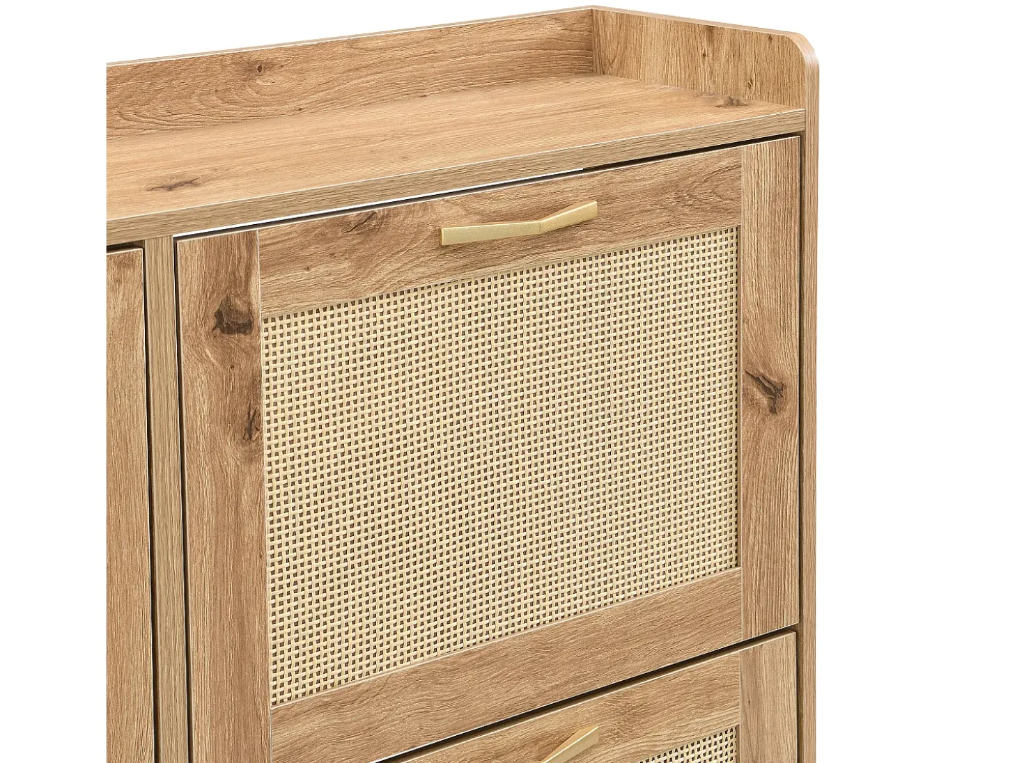 Zapatero compacto de 4 puertas de madera y ratán - con estante - Estructura de metal - para entrada, pasillo o espacios pequeños