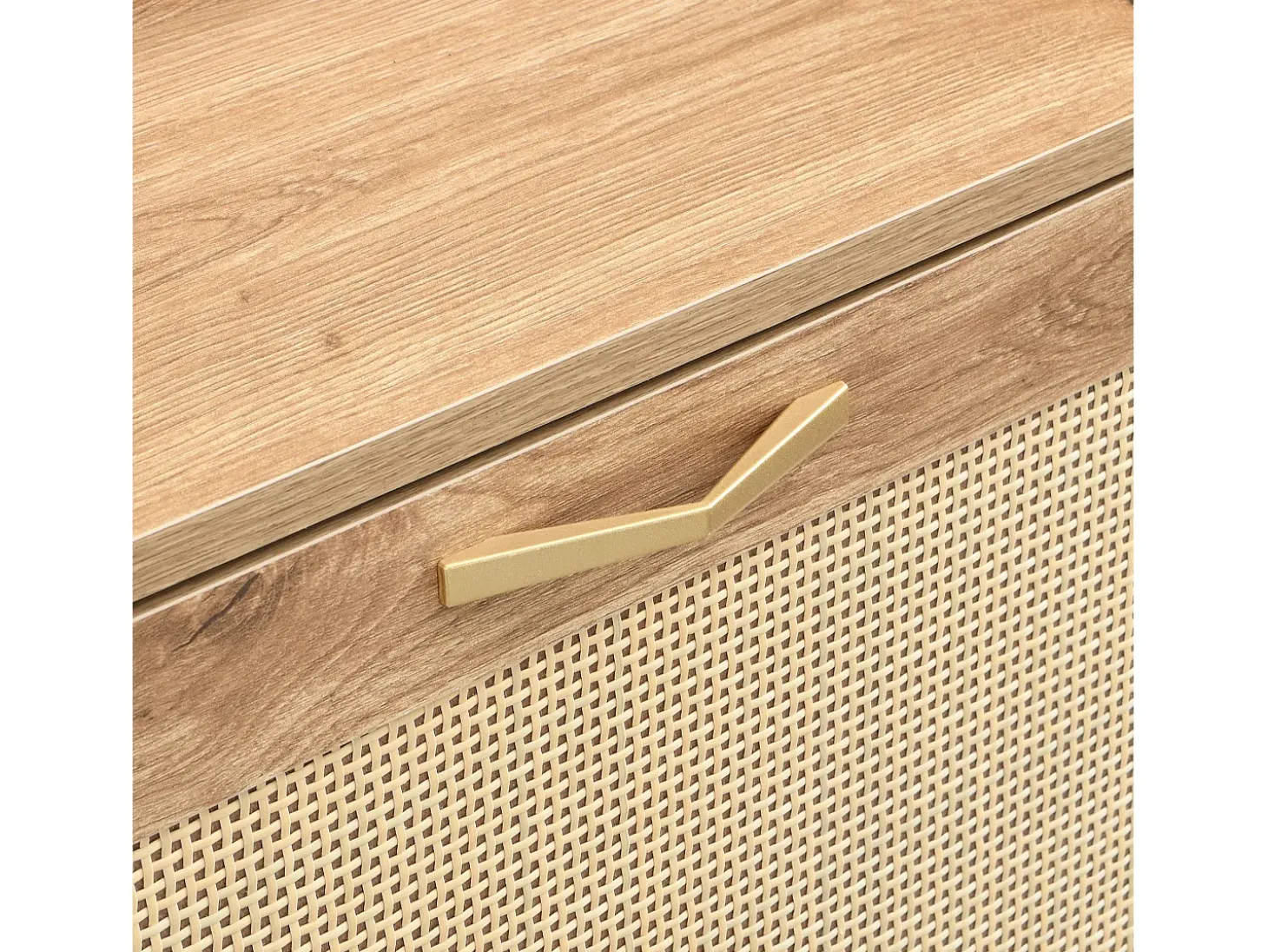 Zapatero compacto de 4 puertas de madera y ratán - con estante - Estructura de metal - para entrada, pasillo o espacios pequeños
