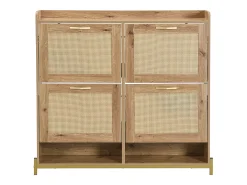 Zapatero compacto de 4 puertas de madera y ratán - con estante - Estructura de metal - para entrada, pasillo o espacios pequeños