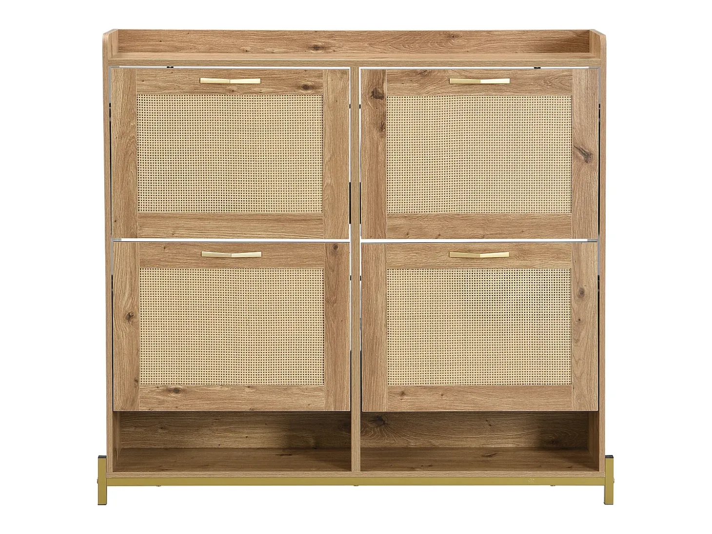 Zapatero compacto de 4 puertas de madera y ratán - con estante - Estructura de metal - para entrada, pasillo o espacios pequeños