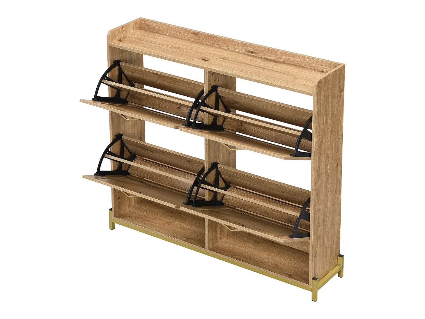 Zapatero compacto de 4 puertas de madera y ratán - con estante - Estructura de metal - para entrada, pasillo o espacios pequeños