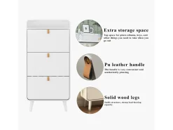 Zapatero con 3 cajones abatibles, zapatero de madera, MDF, blanco (63x29,5x133,7 cm)