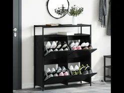 Zapatero con 4 cajones basculantes roble negro 100x34x112 cm