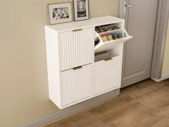 Zapatero con 4 compartimentos abatibles - Blanco y dorado - FRALYN