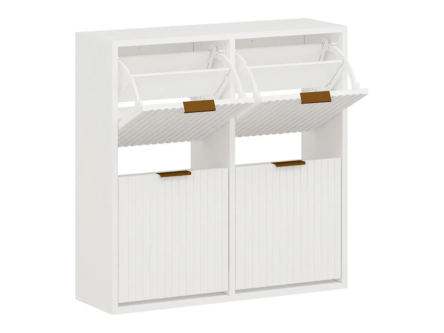 Zapatero con 4 compartimentos abatibles - Blanco y dorado - FRALYN