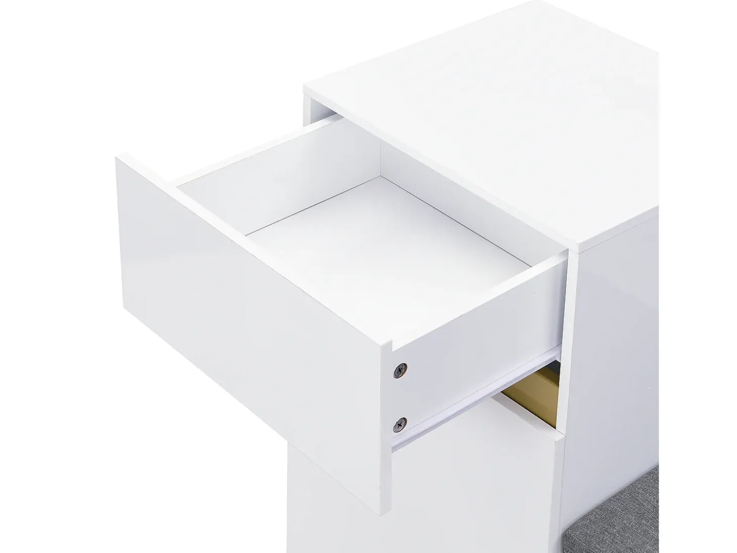 Zapatero con 3 puertas, 1 cajón y cojín - Blanco y dorado
