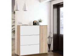 Zapatero con 4 puertas Maty Roble Canadian y Blanco 115 cm (alto) x 106 cm (ancho) x 22 cm