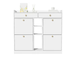 Zapatero con 4 puertas plegables, 2 cajones, estantes de almacenamiento, blanco (110x26x100 cm)