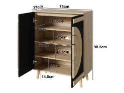 Zapatero con 2 puertas redondas y geométricas - Negro y natural claro