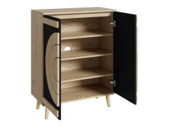 Zapatero con 2 puertas redondas y geométricas - Negro y natural claro