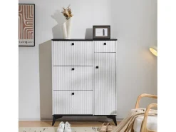 Zapatero con 3 solapas, 1 cajón y 1 puerta - 90 x 25 x 121 cm - Tablero de partículas y metal - Blanco