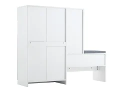 Zapatero con asiento acolchado - 3 puertas, 1 cajón - almacenamiento abierto - blanco