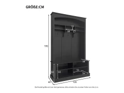 Zapatero con banco, 2 estantes para zapatos y perchero - 120 x 40 x 190 cm - Tablero de partículas - Negro