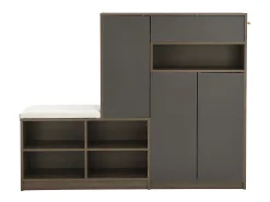Zapatero con banco, 3 puertas y 1 cajón - 140 x 35 x 110 cm - Tablero de partículas - Gris