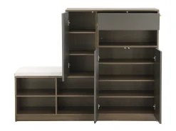 Zapatero con banco, 3 puertas y 1 cajón - 140 x 35 x 110 cm - Tablero de partículas - Gris